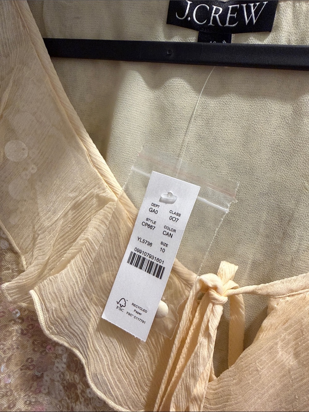J. Crew Champagne Sequin Ruffle Tie Front Blouse - Picture 4 of 4